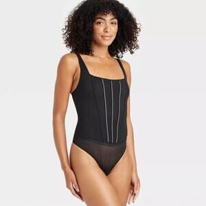 Auden Women's Rhinestone Lingerie Bodysuit Black Size XL